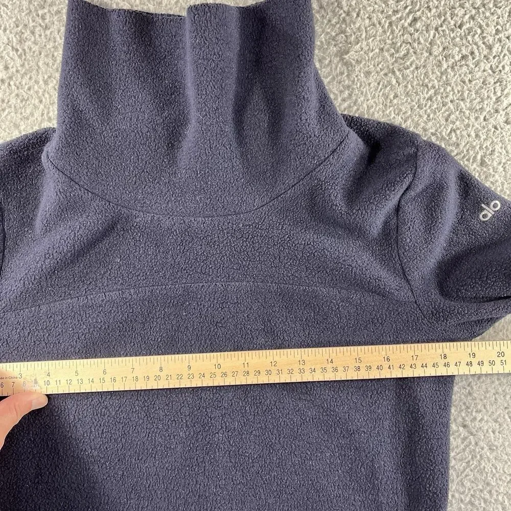 Alo Yoga Haze Funnel Neck Fleece Pullover Navy Blue Thumbholes Pleated Back S